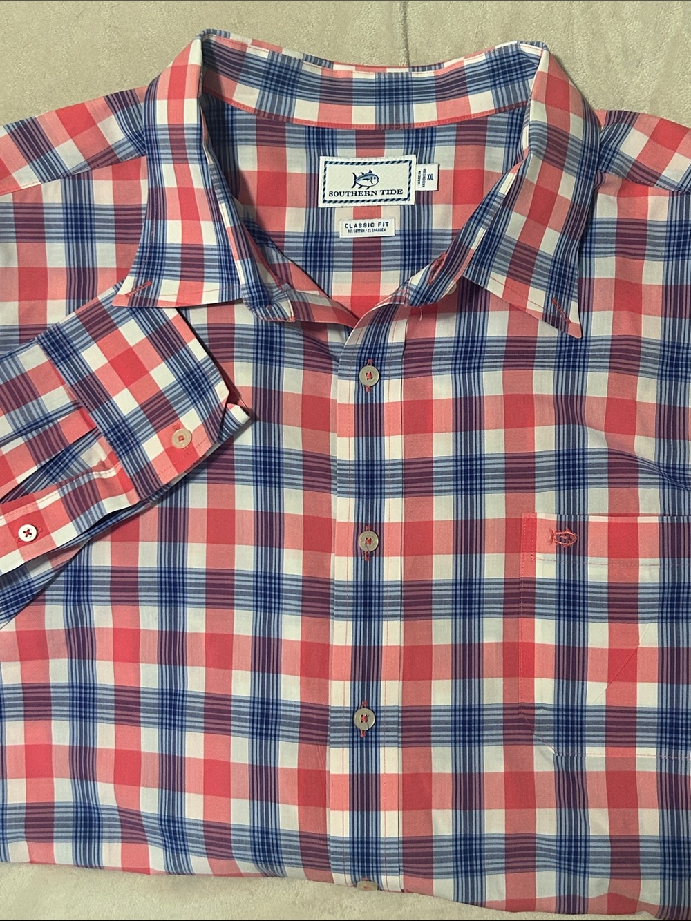 Southern Tide Mens Classic Fit Button Down Plaid Sport Shirt Red Blue White XXL